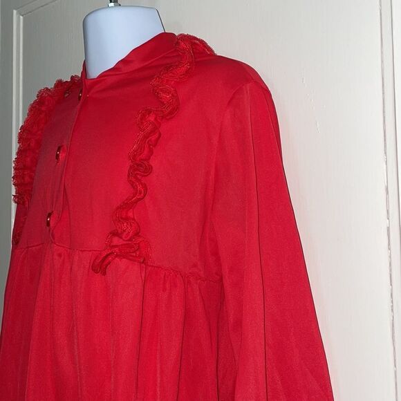Vtg 60s/70s red long nylon little girl nightgown with long sleeves & red lace - Picture 4 of 8